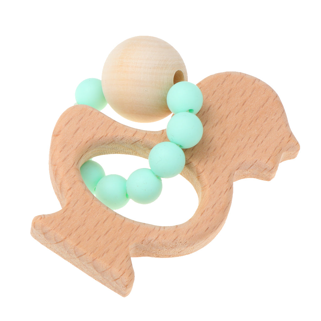 Natural Wooden Baby Teether Wood Teething Bracelet Rings Chick