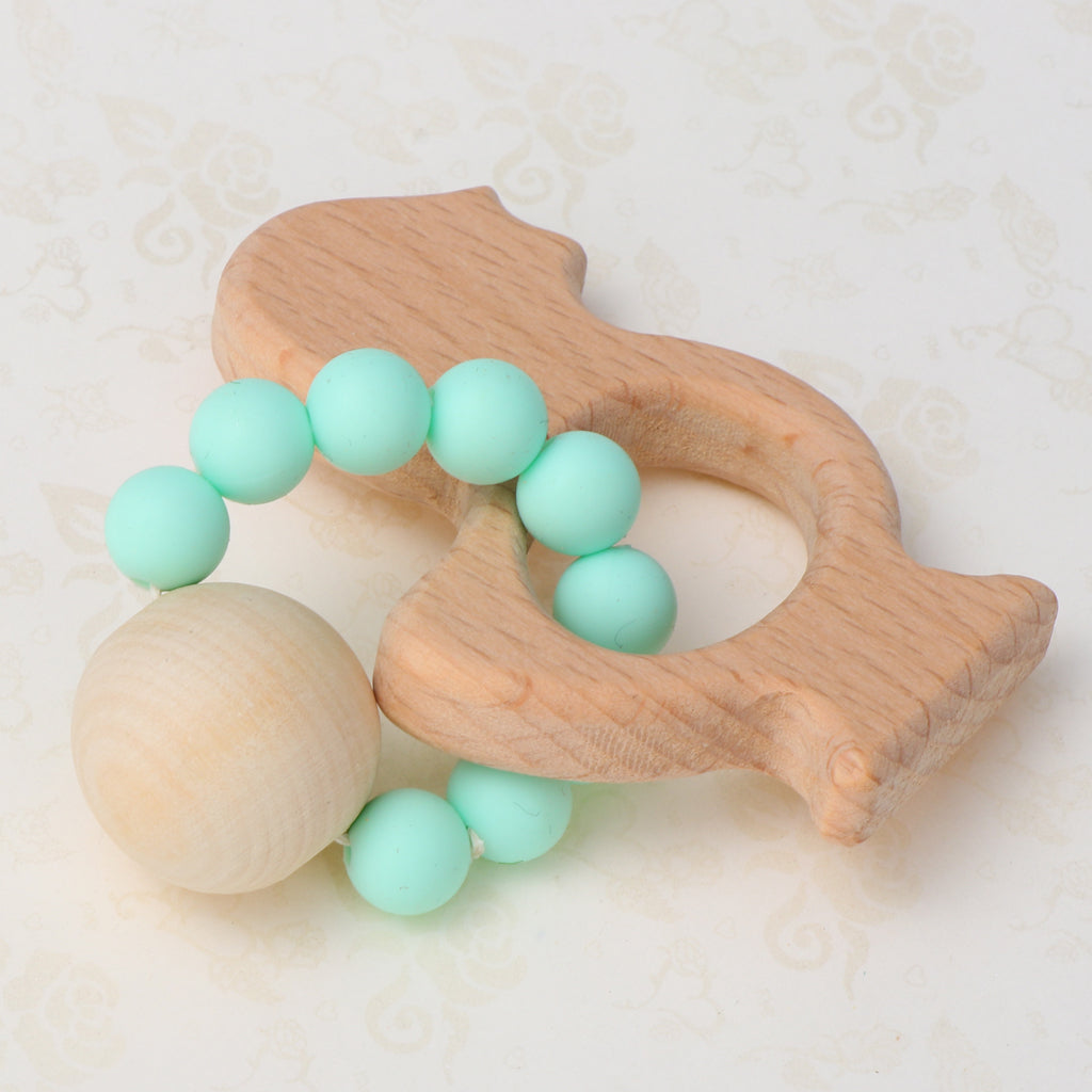 Natural Wooden Baby Teether Wood Teething Bracelet Rings Chick