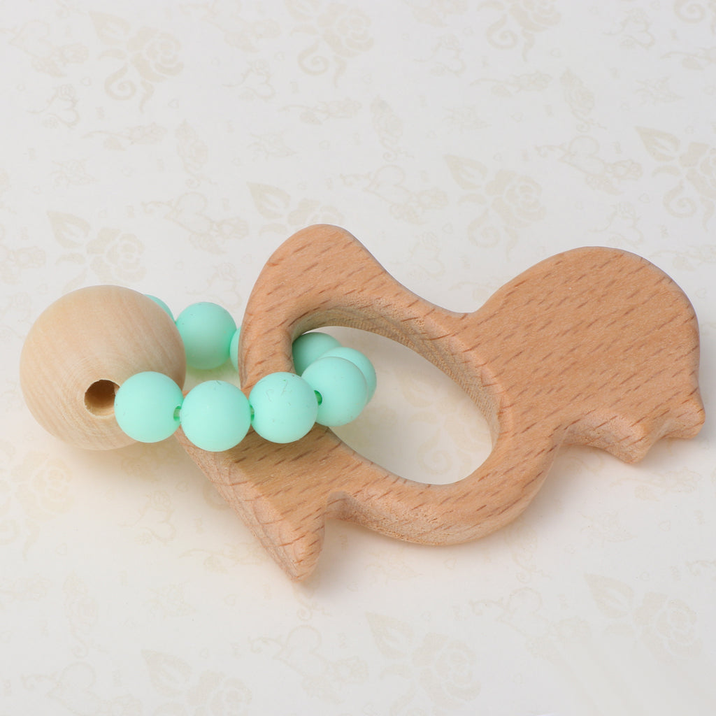 Natural Wooden Baby Teether Wood Teething Bracelet Rings Chick