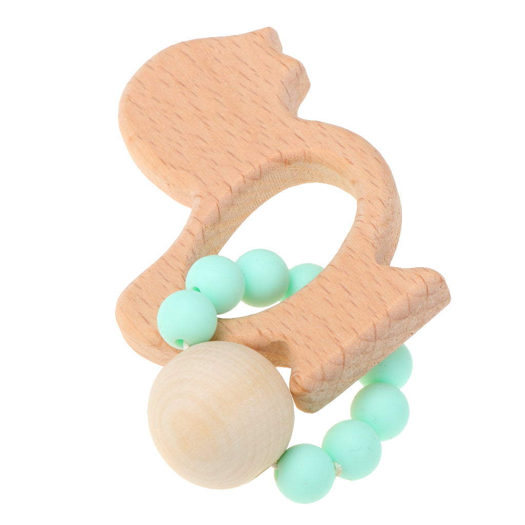 Natural Wooden Baby Teether Wood Teething Bracelet Rings Chick