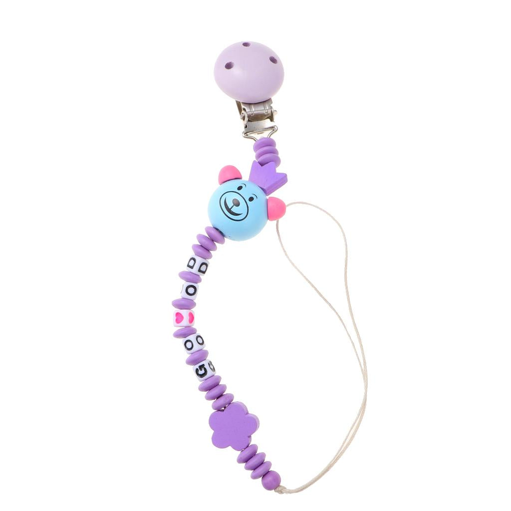 Wooden Dummy Clip Chain Pacifier Baby Gift Shower  Purple