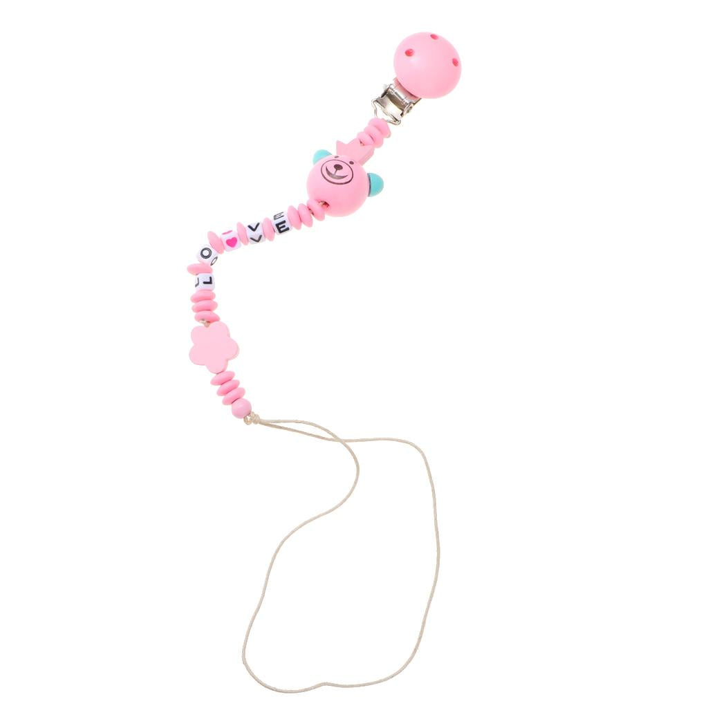 Wooden Dummy Clip Chain Pacifier Baby Gift Shower  Pink