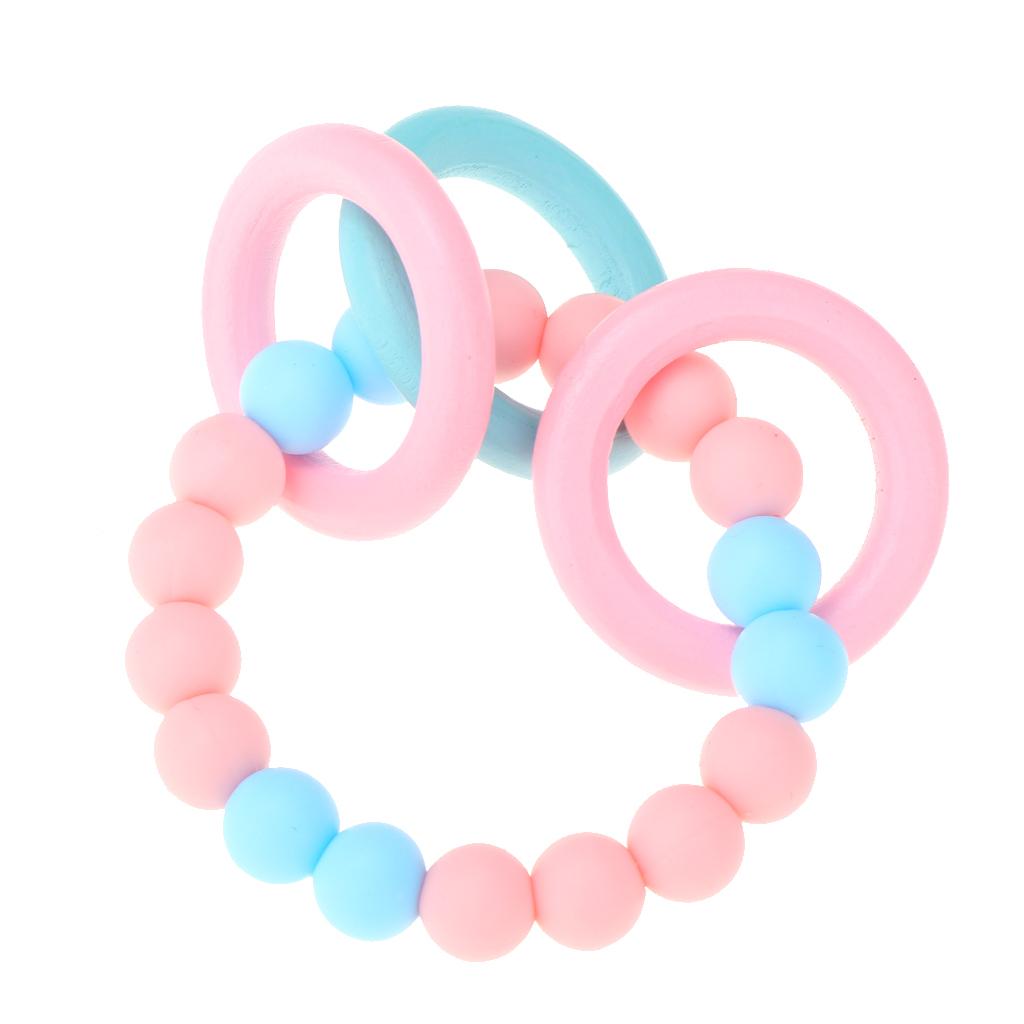 Baby Teeth Silicone Bracelet Colorful Wooden Hand Ring Pink Sky blue