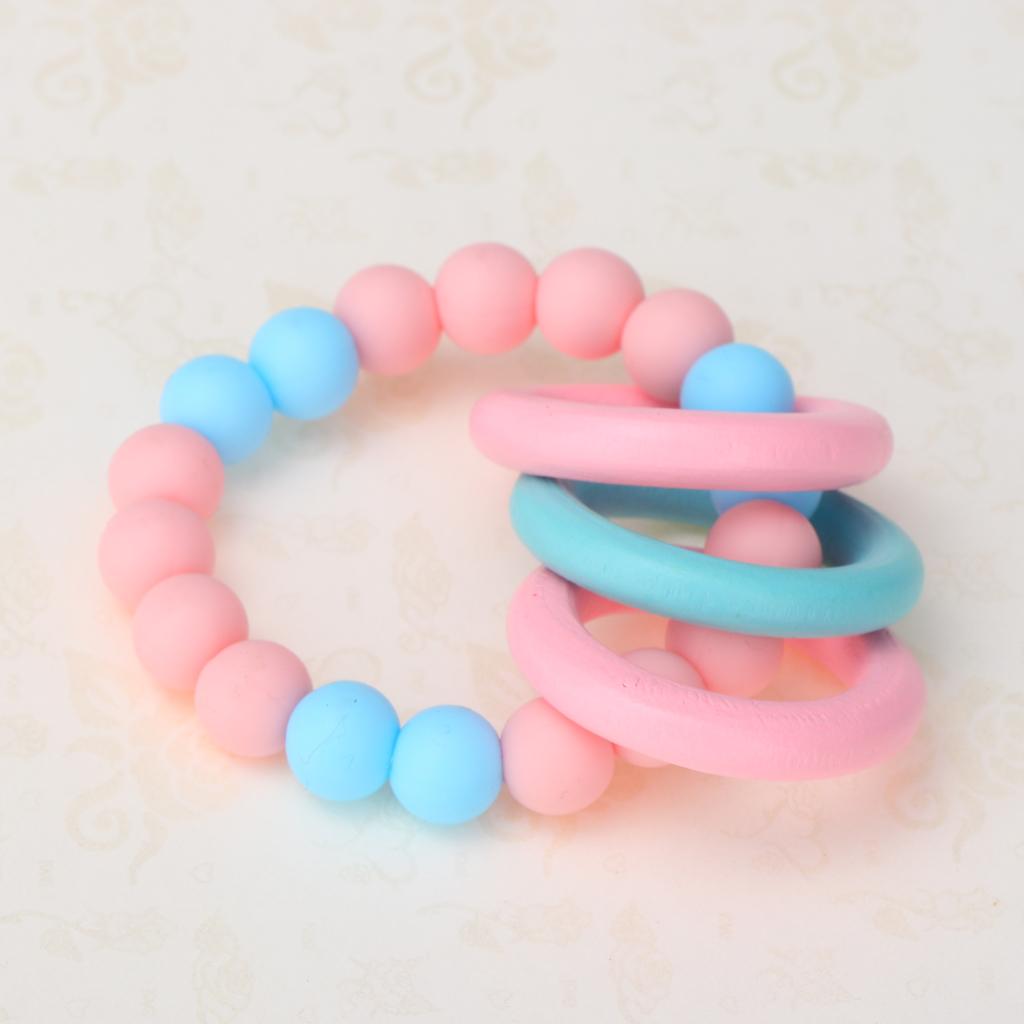 Baby Teeth Silicone Bracelet Colorful Wooden Hand Ring Pink Sky blue