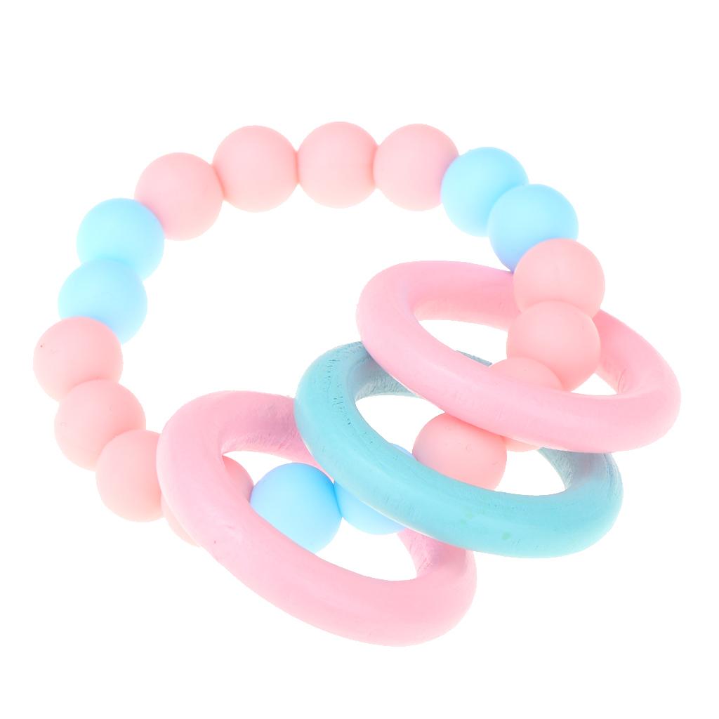 Baby Teeth Silicone Bracelet Colorful Wooden Hand Ring Pink Sky blue