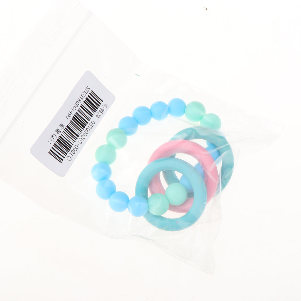 Baby Teeth Silicone Bracelet Colorful Wooden Hand Ring Sky blue Mint green