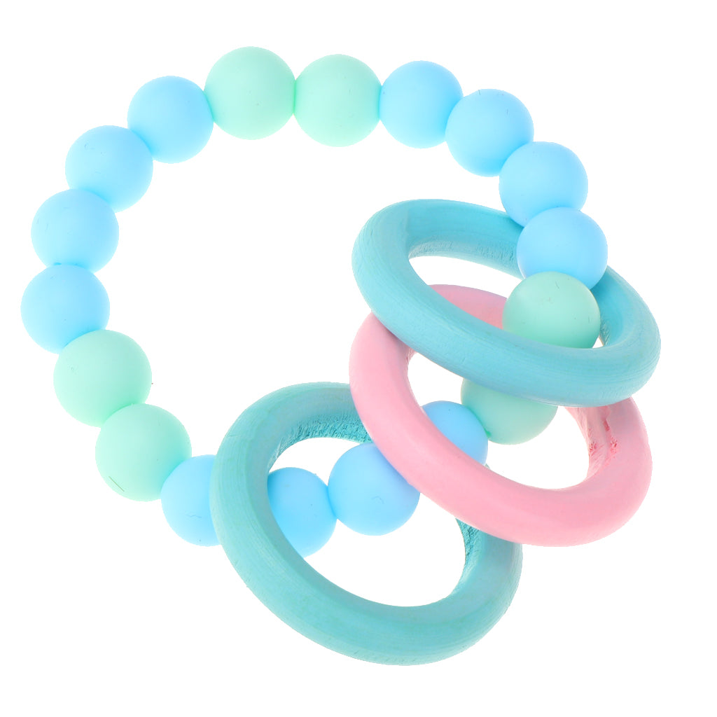 Baby Teeth Silicone Bracelet Colorful Wooden Hand Ring Sky blue Mint green
