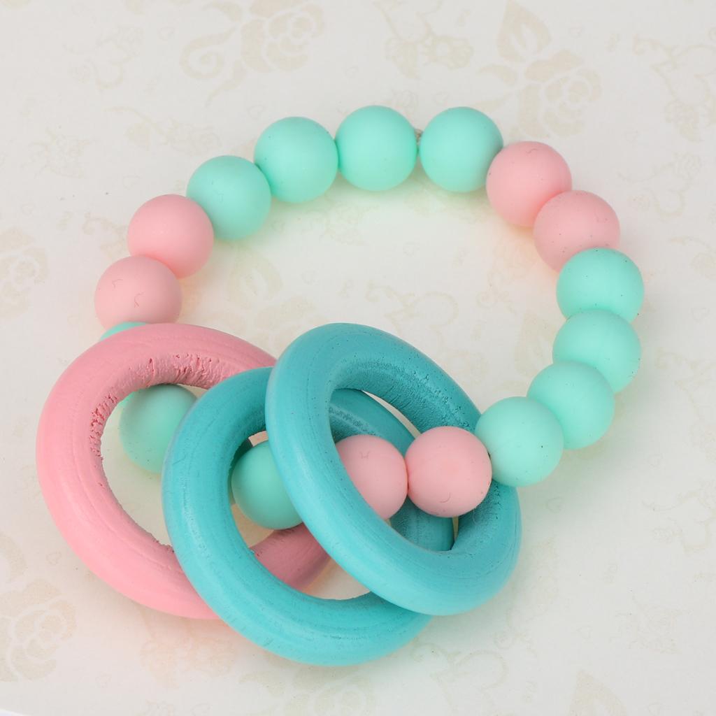 Baby Teeth Silicone Bracelet Colorful Wooden Hand Ring Mint green Pink