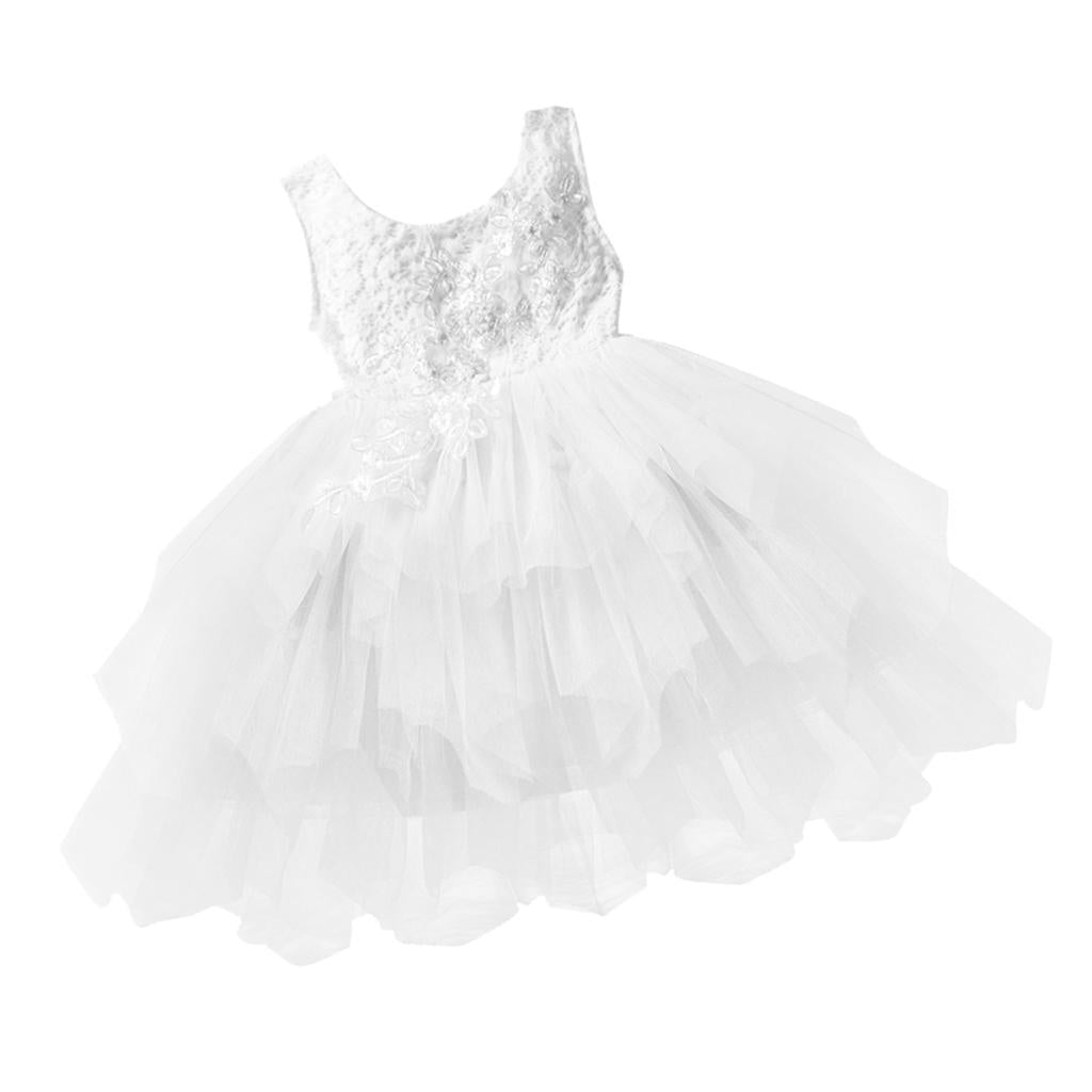 Baby Girls Lace Princess Wedding Pageant Party Birthday Tutu Dress 12-18M White