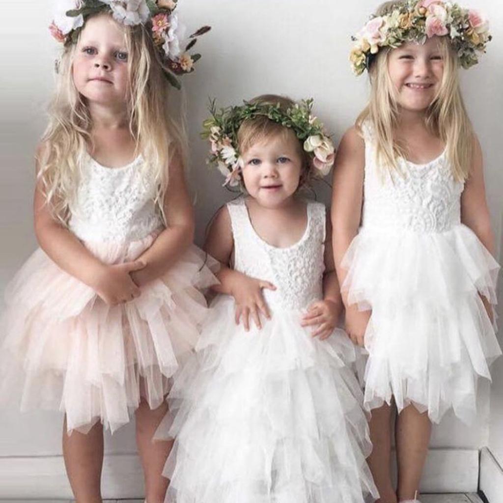 Baby Girls Lace Princess Wedding Pageant Party Birthday Tutu Dress 12-18M White