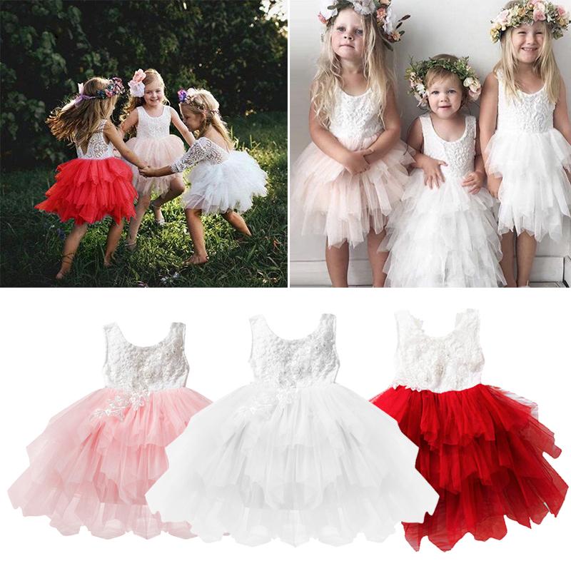 Baby Girls Lace Princess Wedding Pageant Party Birthday Tutu Dress 12-18M White