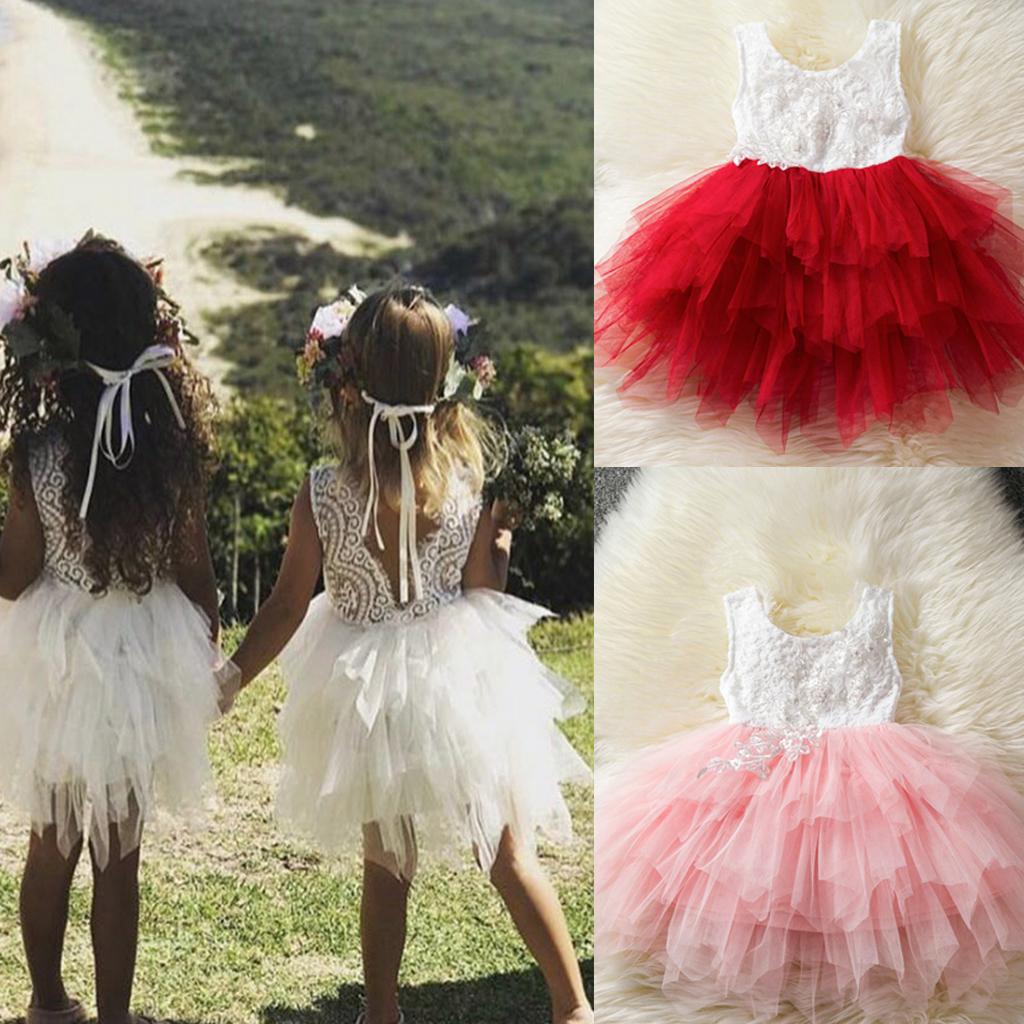 Baby Girls Lace Princess Wedding Pageant Party Birthday Tutu Dress 12-18M White