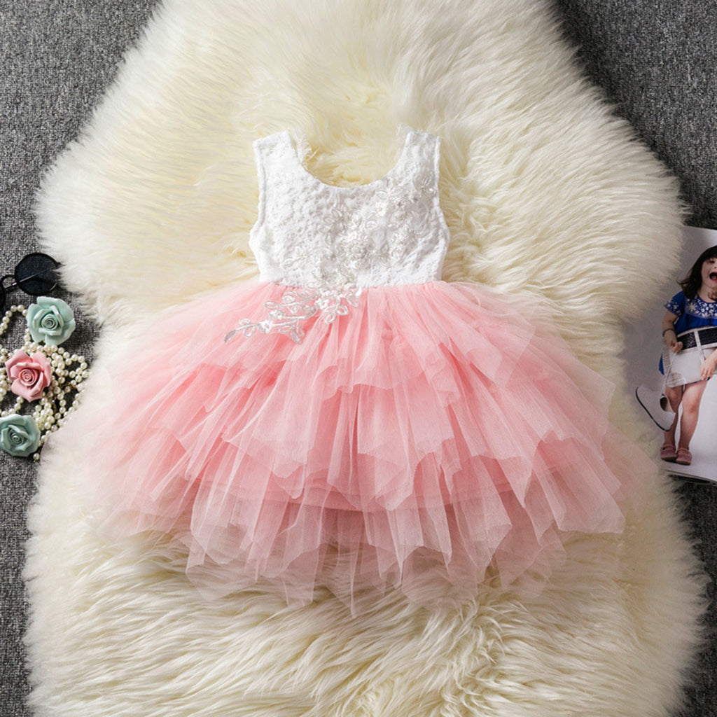 Baby Girls Lace Princess Wedding Pageant Party Birthday Tutu Dress 12-18M Pink