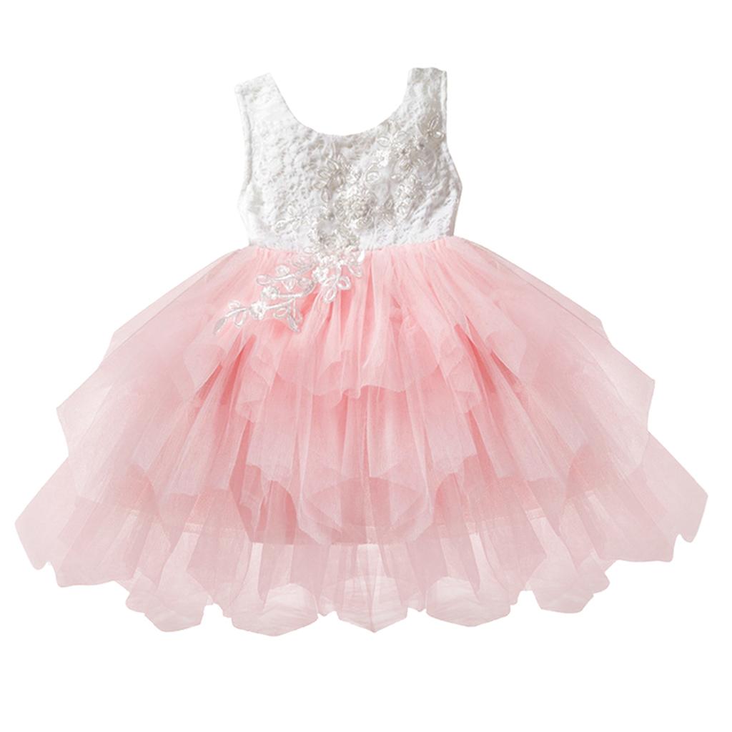 Baby Girls Lace Princess Wedding Pageant Party Birthday Tutu Dress 1T Pink