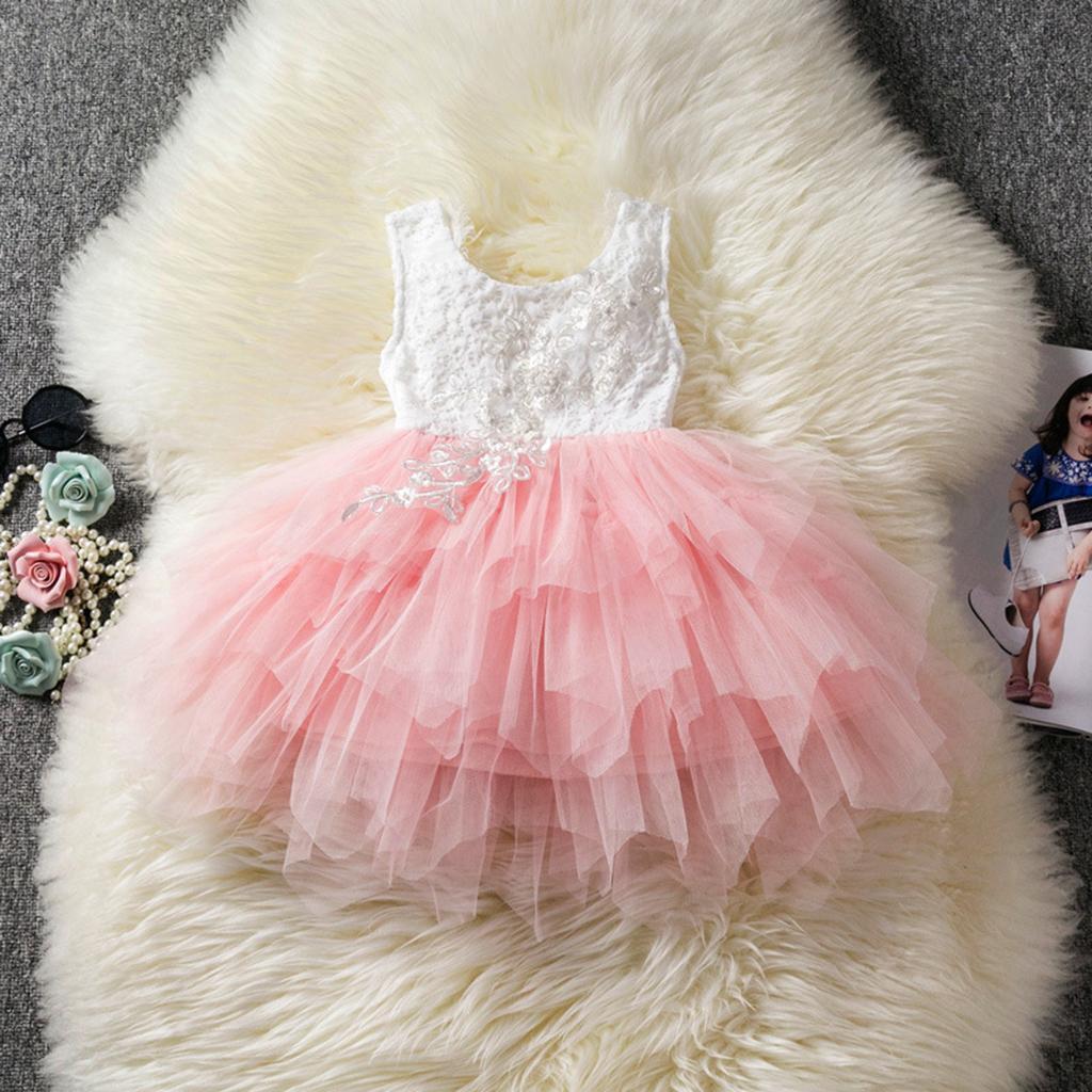 Baby Girls Lace Princess Wedding Pageant Party Birthday Tutu Dress 1T Pink