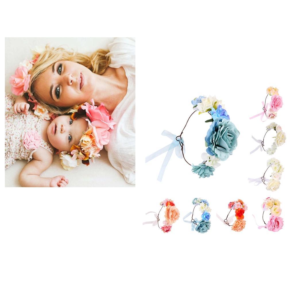 Boho Women Beach Flower Wedding Garland Headband Blue (for Women)