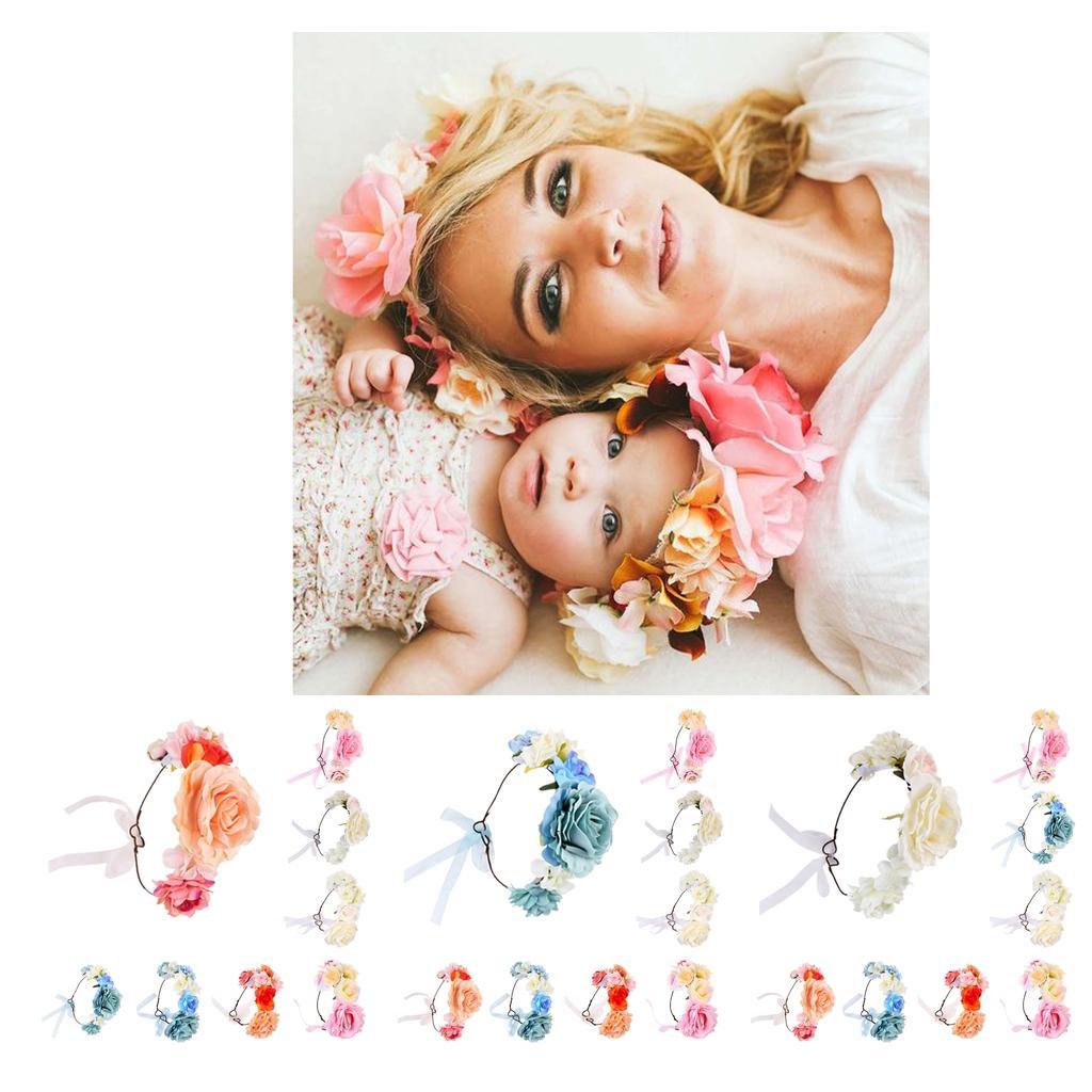 Boho Women Beach Flower Wedding Garland Headband Blue (for Women)