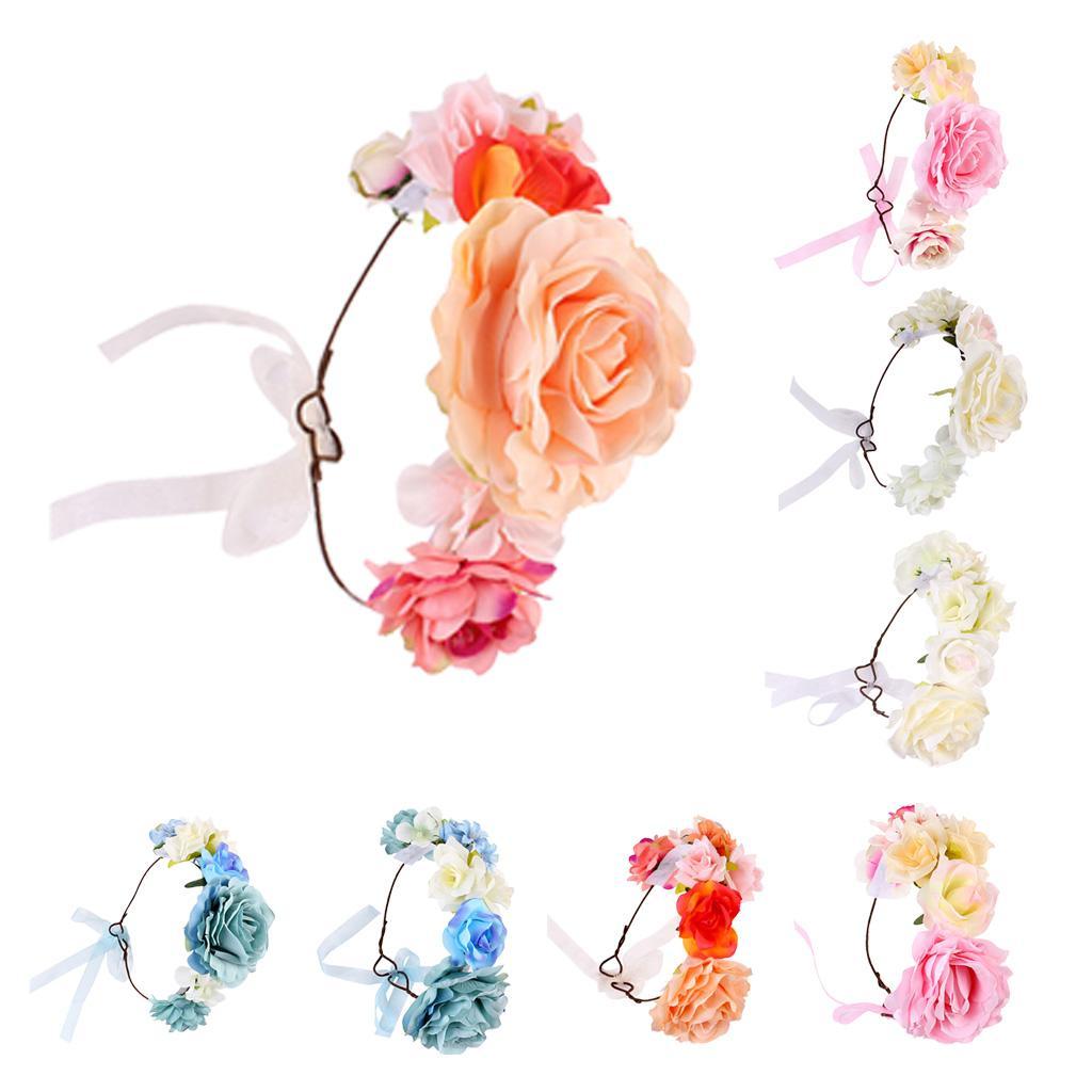 Boho Women Beach Flower Wedding Garland Headband Blue (for Women)