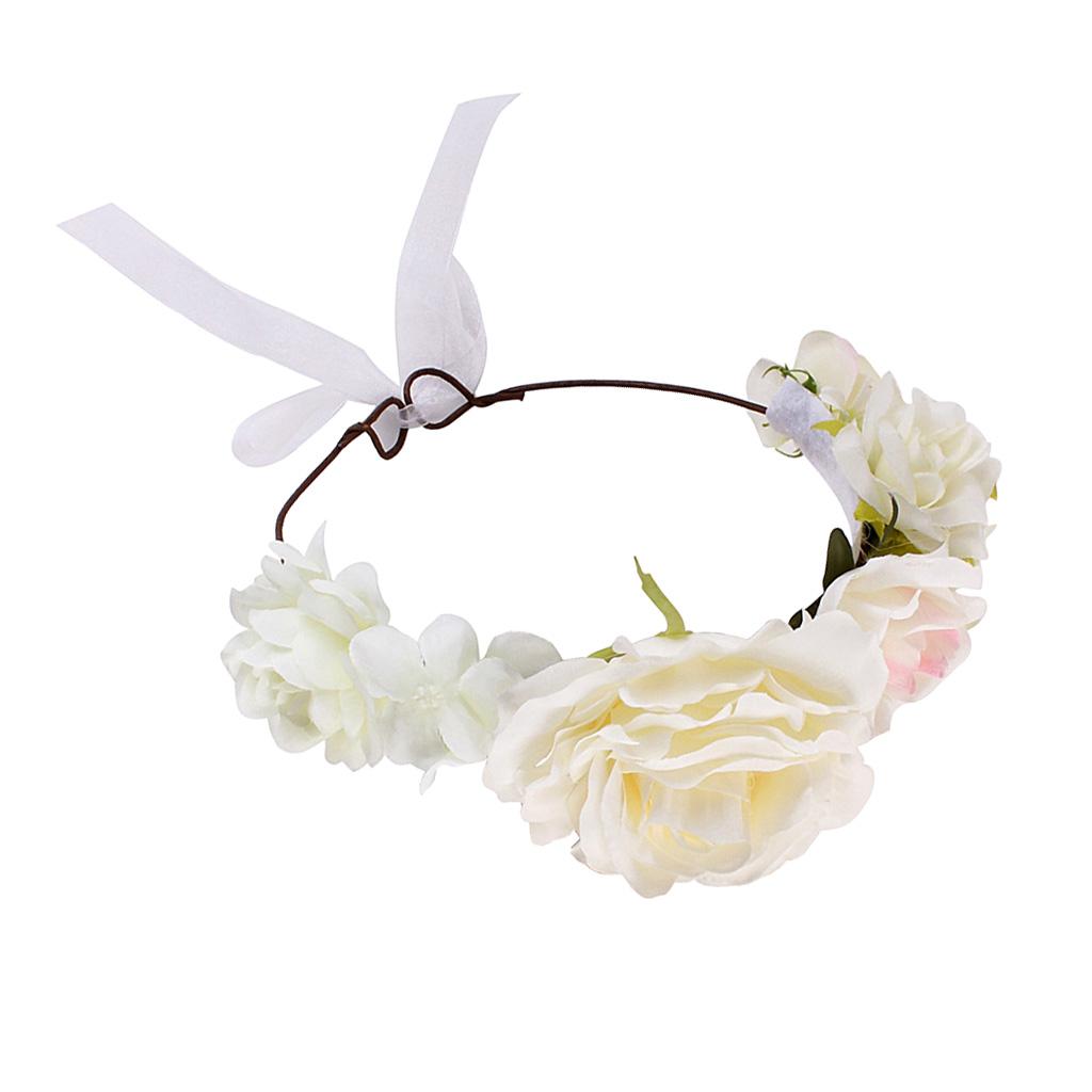 Boho Women Beach Flower Wedding Garland Headband White (for Women)