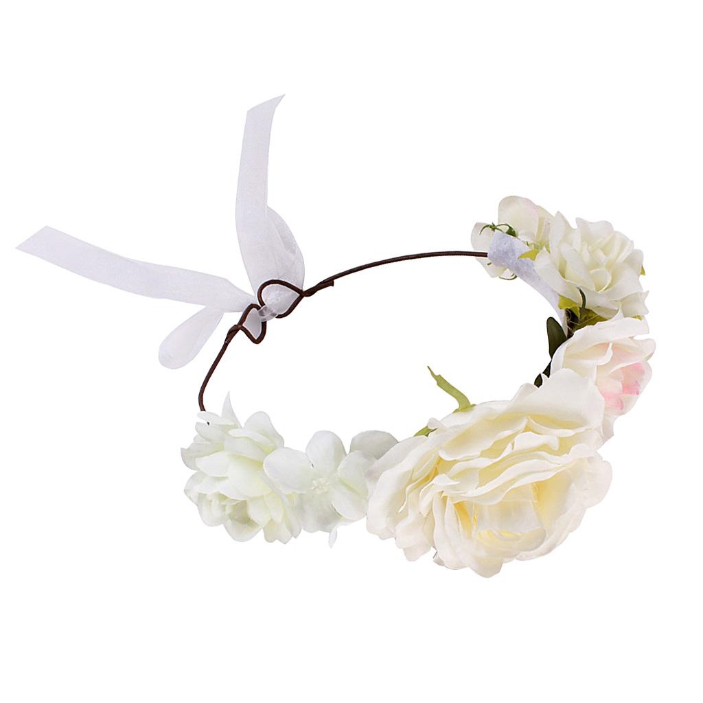 Boho Women Beach Flower Wedding Garland Headband White (for Women)