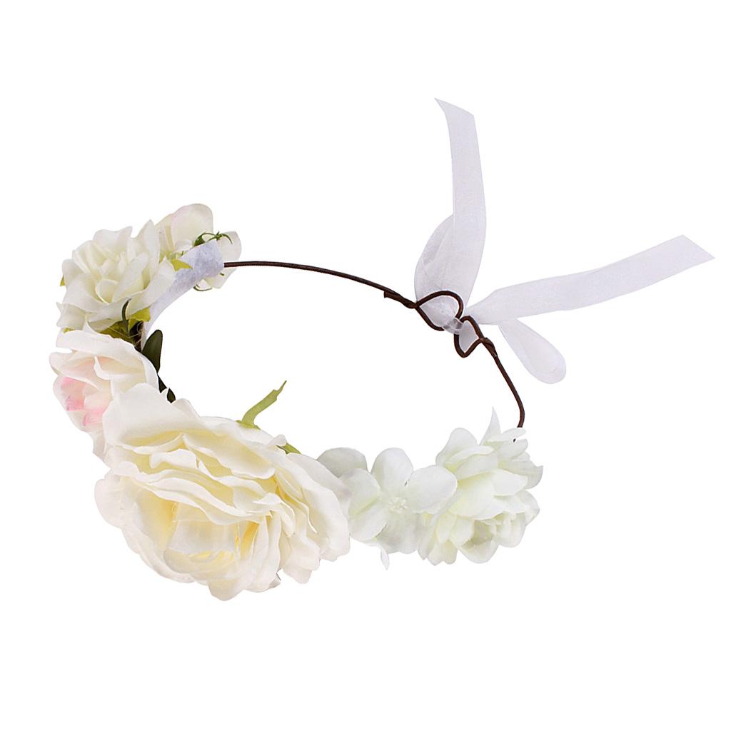 Boho Women Beach Flower Wedding Garland Headband White (for Women)