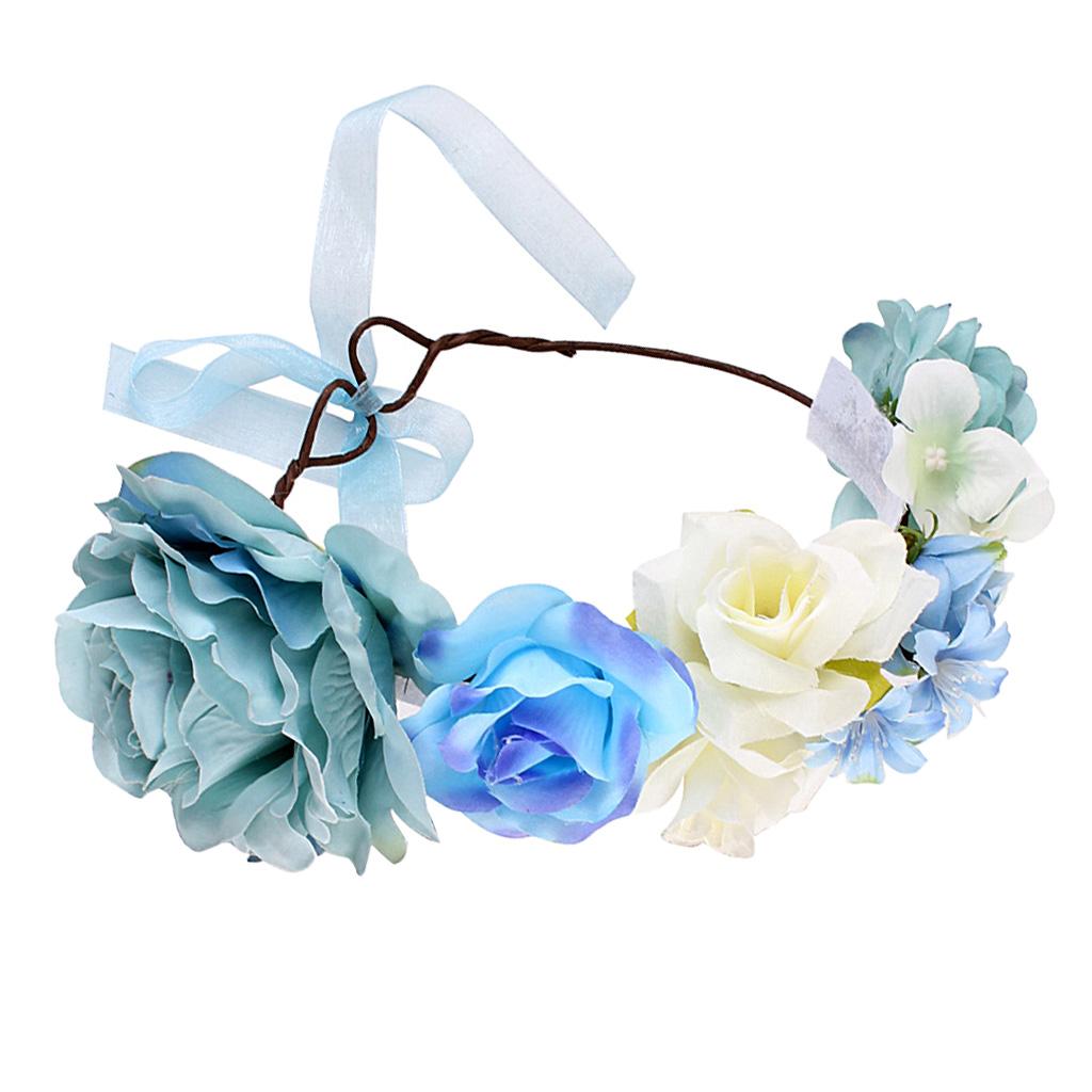 Boho Women Beach Flower Wedding Garland Headband Blue (for Kids)