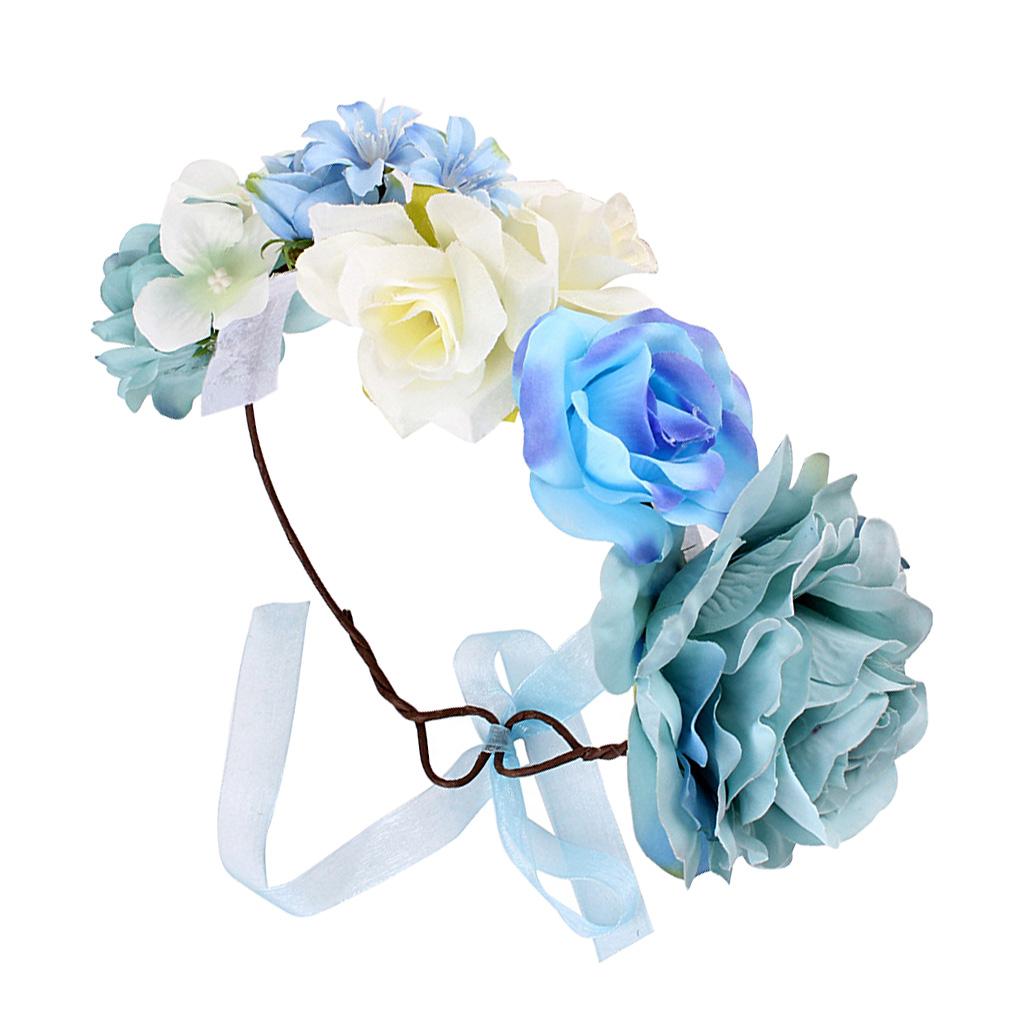 Boho Women Beach Flower Wedding Garland Headband Blue (for Kids)