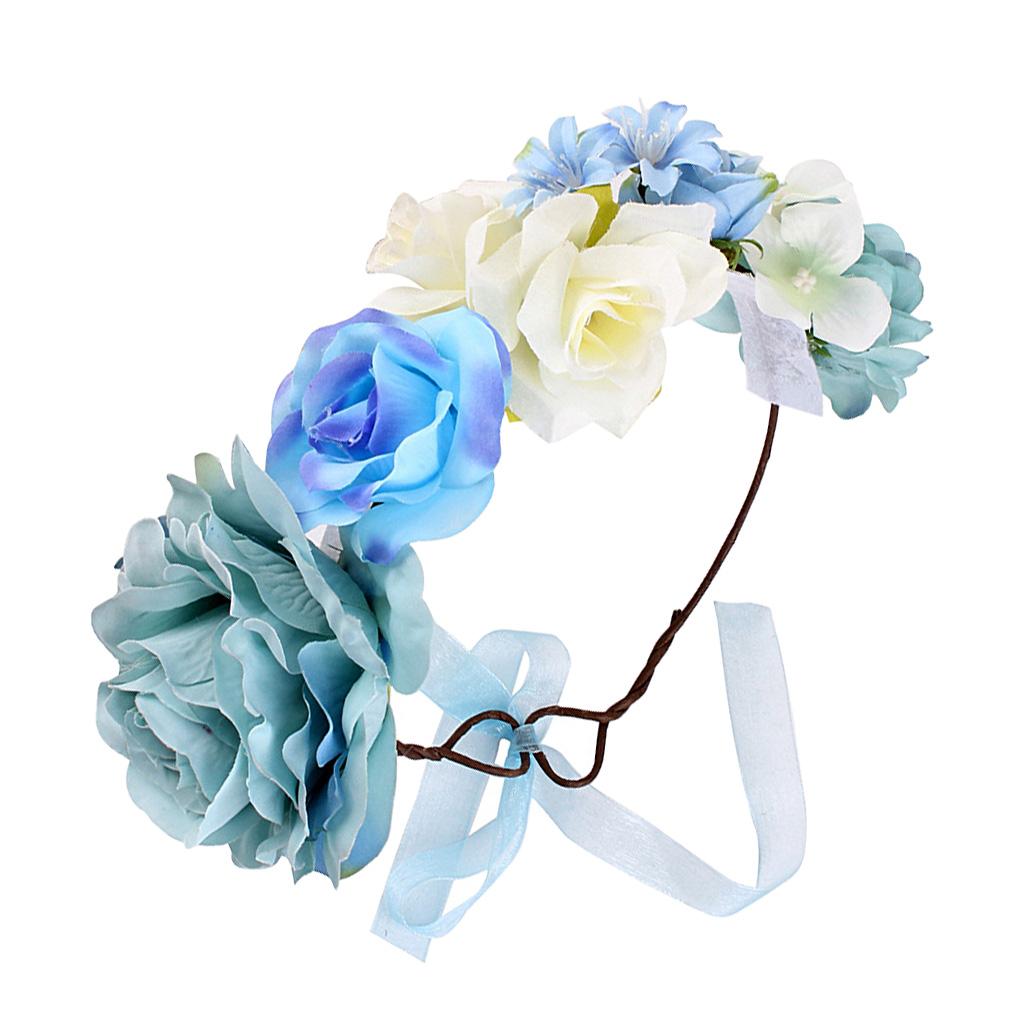 Boho Women Beach Flower Wedding Garland Headband Blue (for Kids)