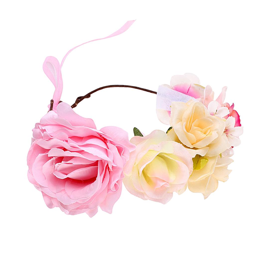 Boho Women Beach Flower Wedding Garland Headband Pink (for Kids)