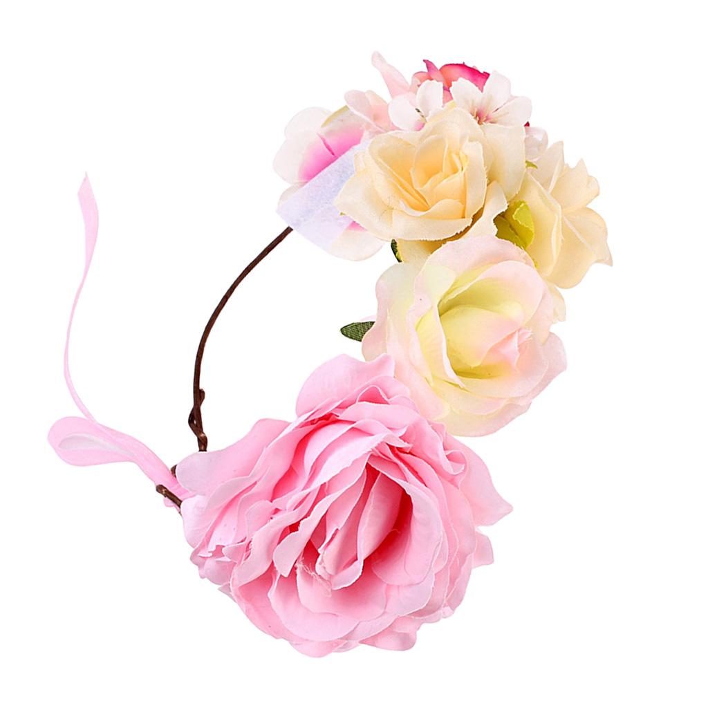 Boho Women Beach Flower Wedding Garland Headband Pink (for Kids)