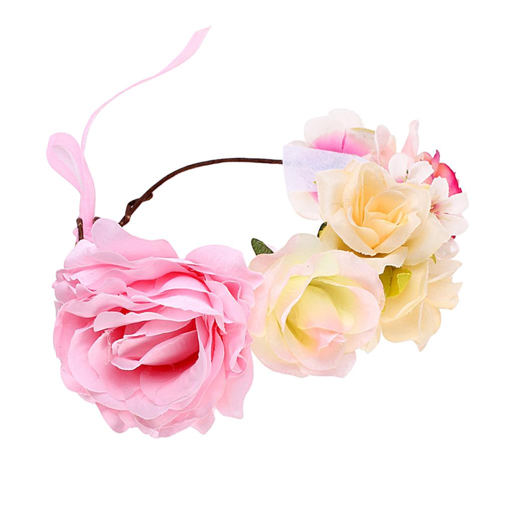 Boho Women Beach Flower Wedding Garland Headband Pink (for Kids)