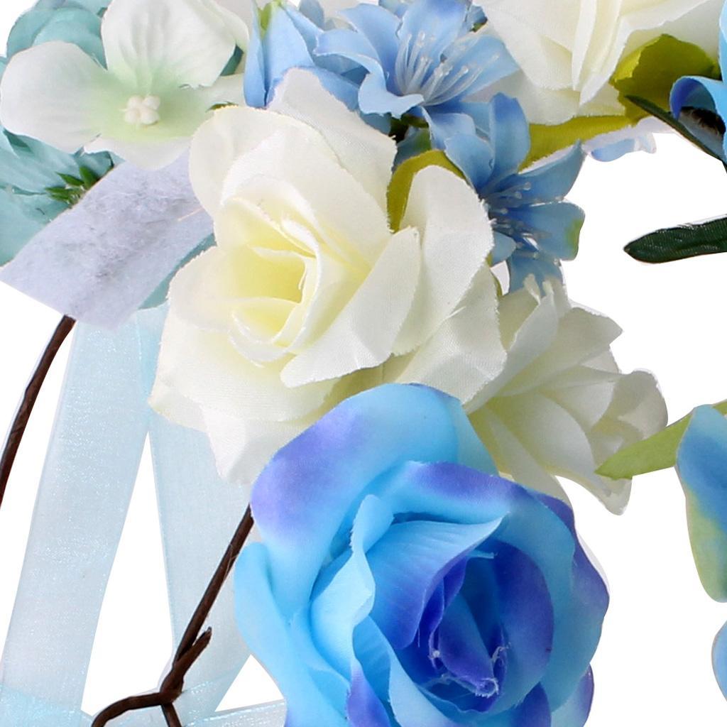 Boho Women Beach Flower Wedding Garland Headband Blue (for Women&Kids)