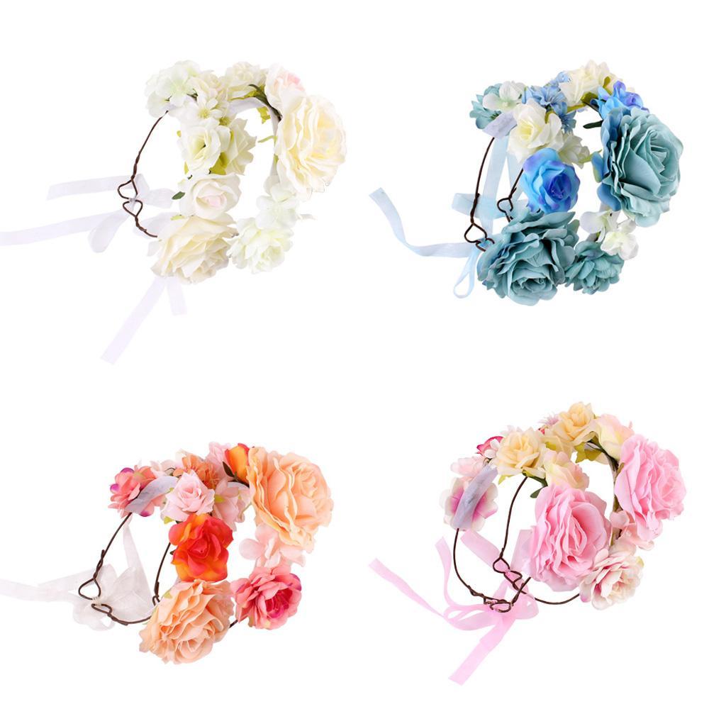 Boho Women Beach Flower Wedding Garland Headband Blue (for Women&Kids)