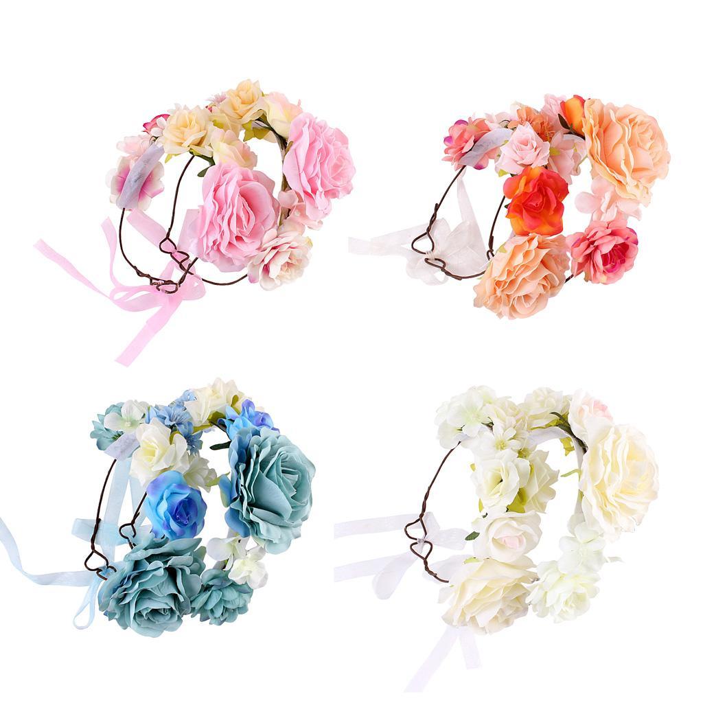 Boho Women Beach Flower Wedding Garland Headband Blue (for Women&Kids)