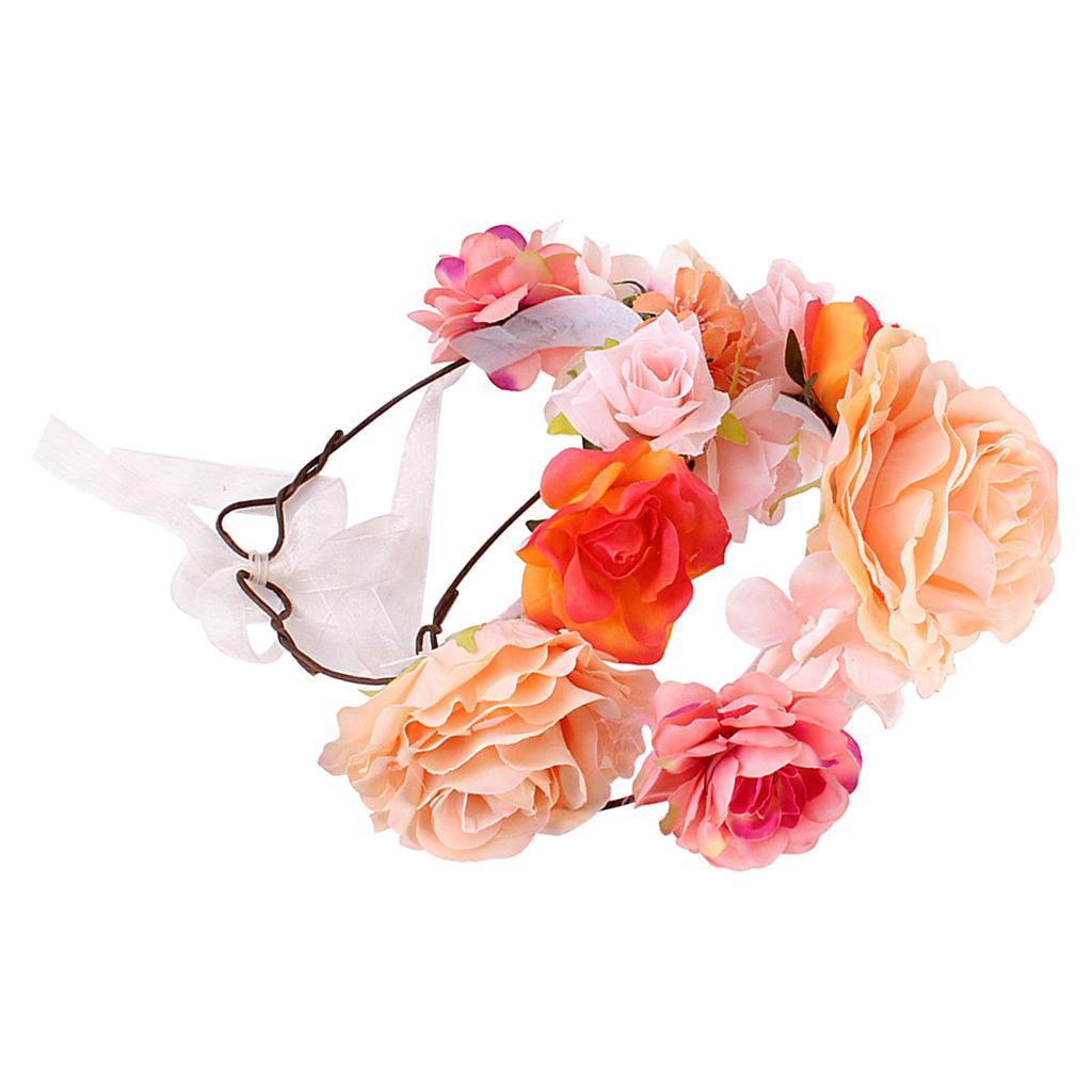 Boho Women Beach Flower Wedding Garland Headband Khaki (for Women&Kids)