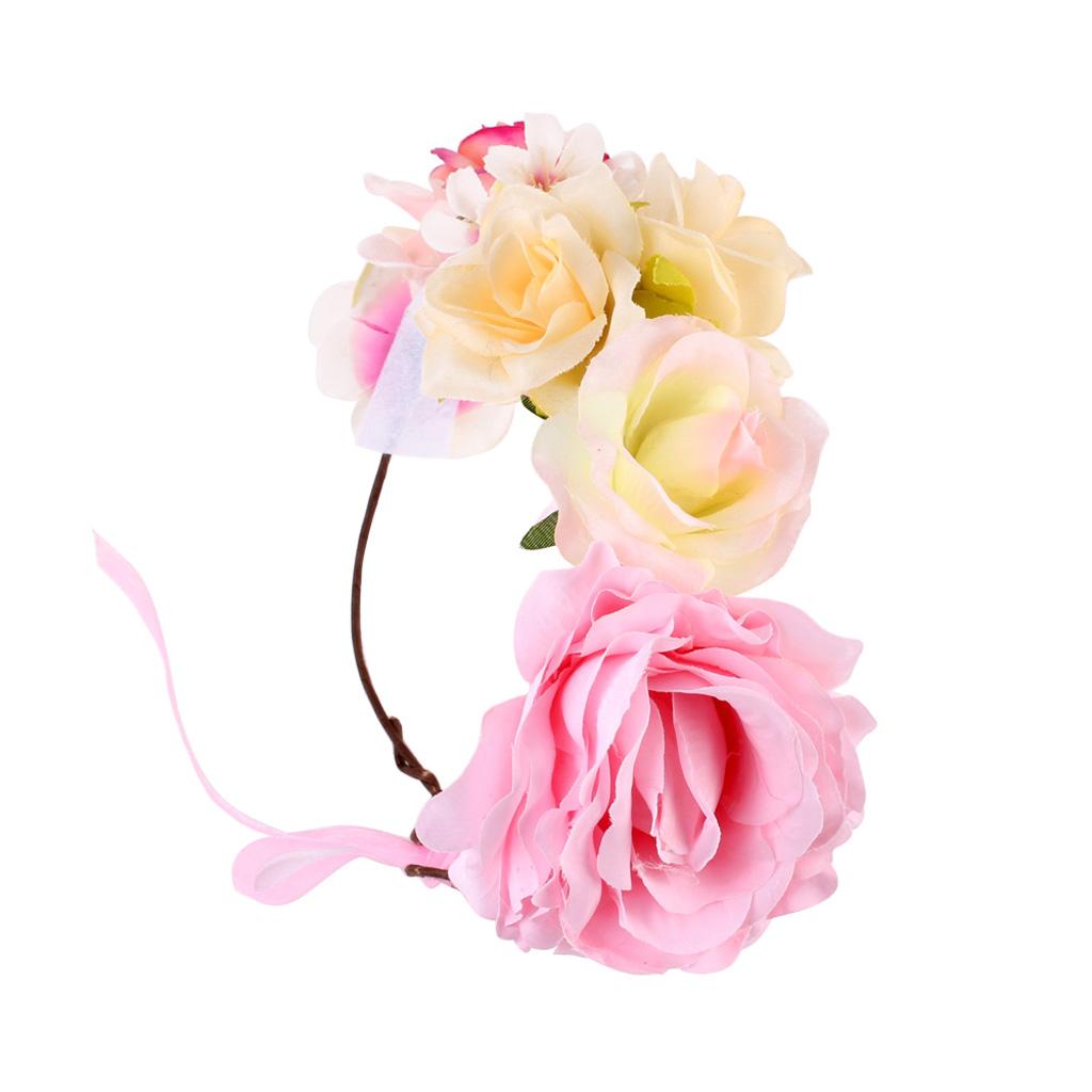 Boho Women Beach Flower Wedding Garland Headband Pink (for Women&Kids)