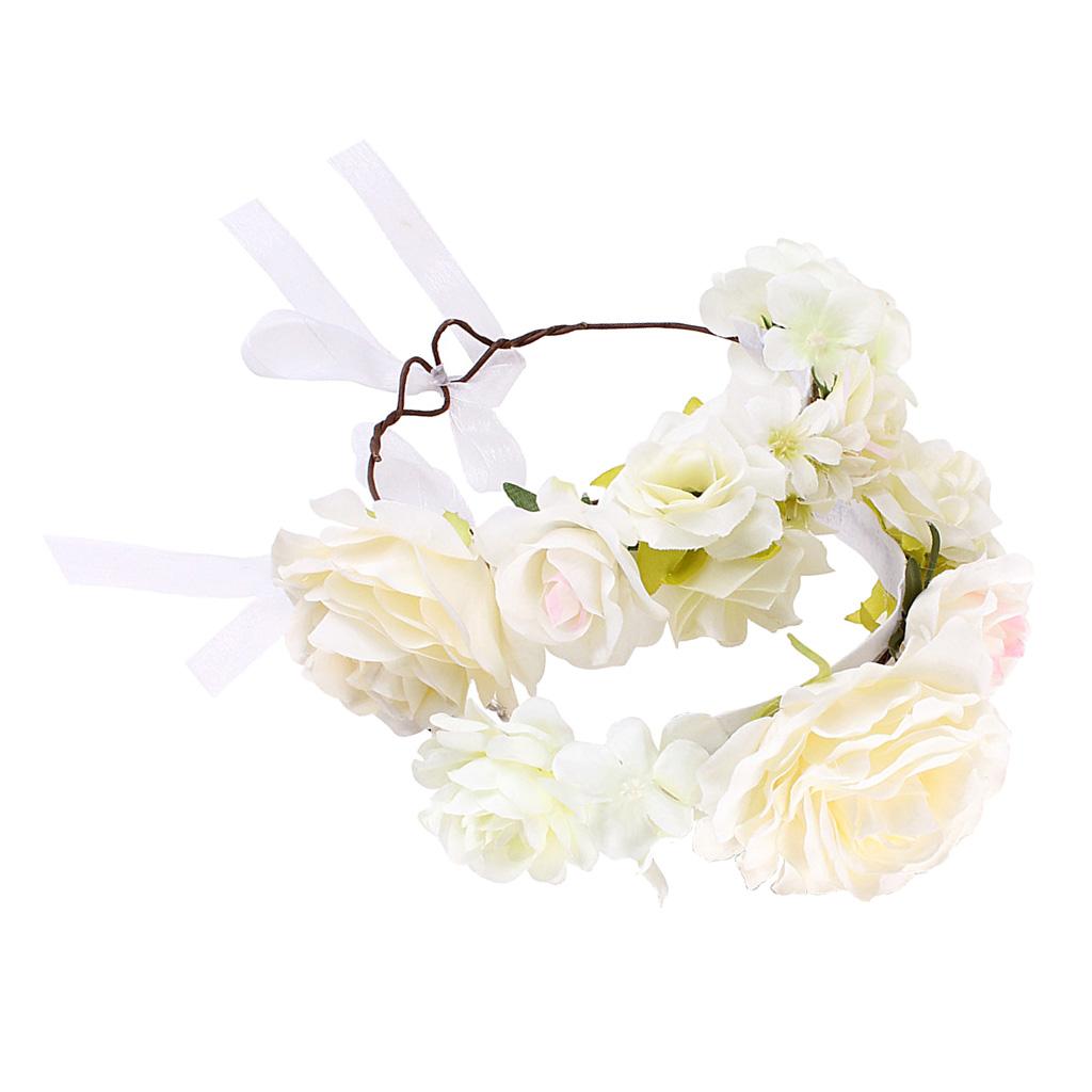 Boho Women Beach Flower Wedding Garland Headband White (for Women&Kids)