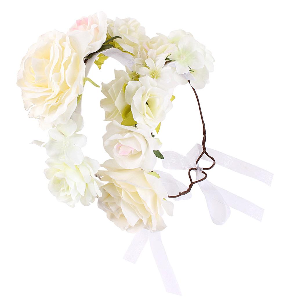 Boho Women Beach Flower Wedding Garland Headband White (for Women&Kids)