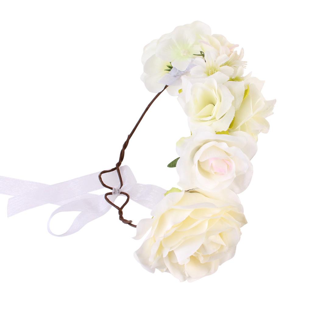 Boho Women Beach Flower Wedding Garland Headband White (for Women&Kids)