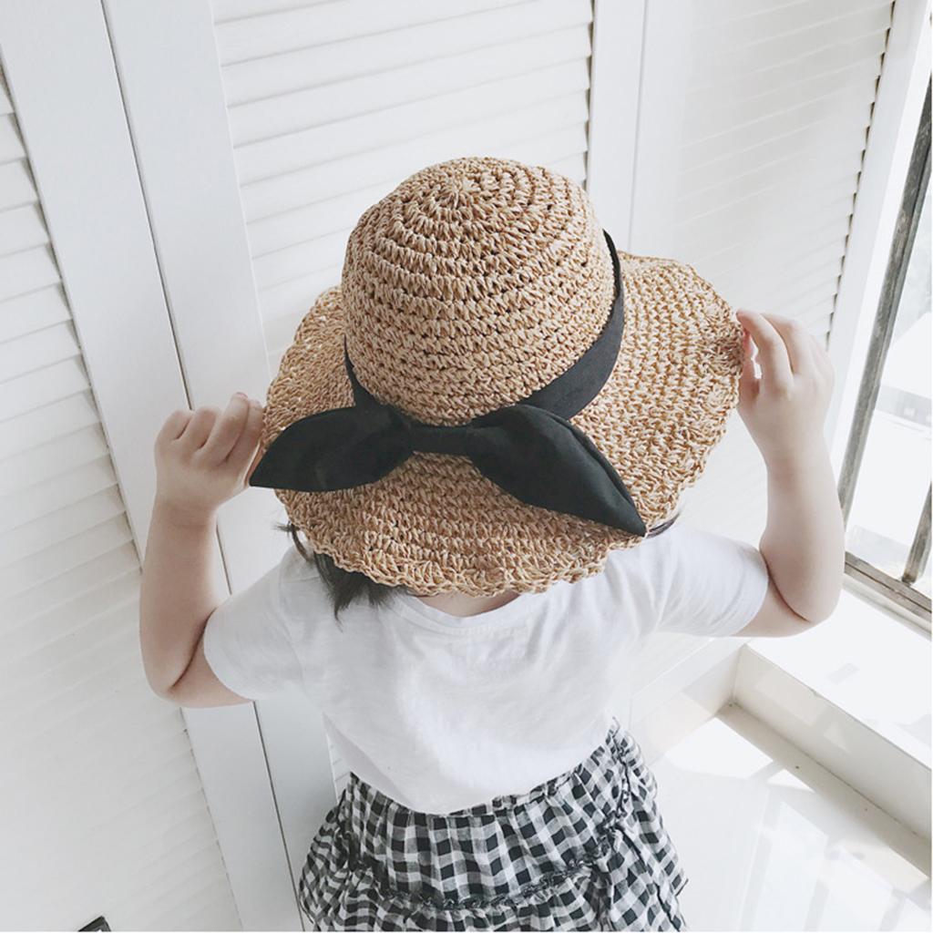 Parent-child Floppy Summer Sun Beach Straw Hat Foldable Wide Brim Child Khaki