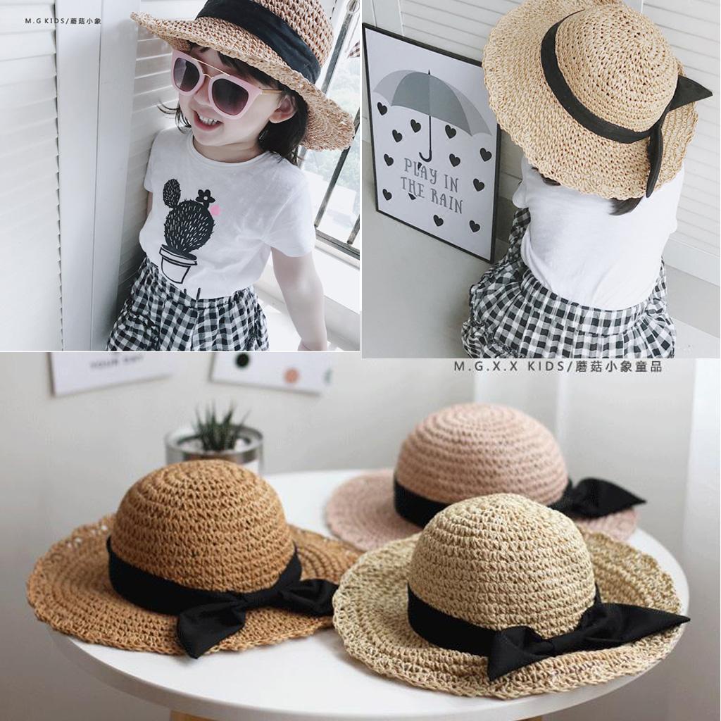 Parent-child Floppy Summer Sun Beach Straw Hat Foldable Wide Brim Child Khaki