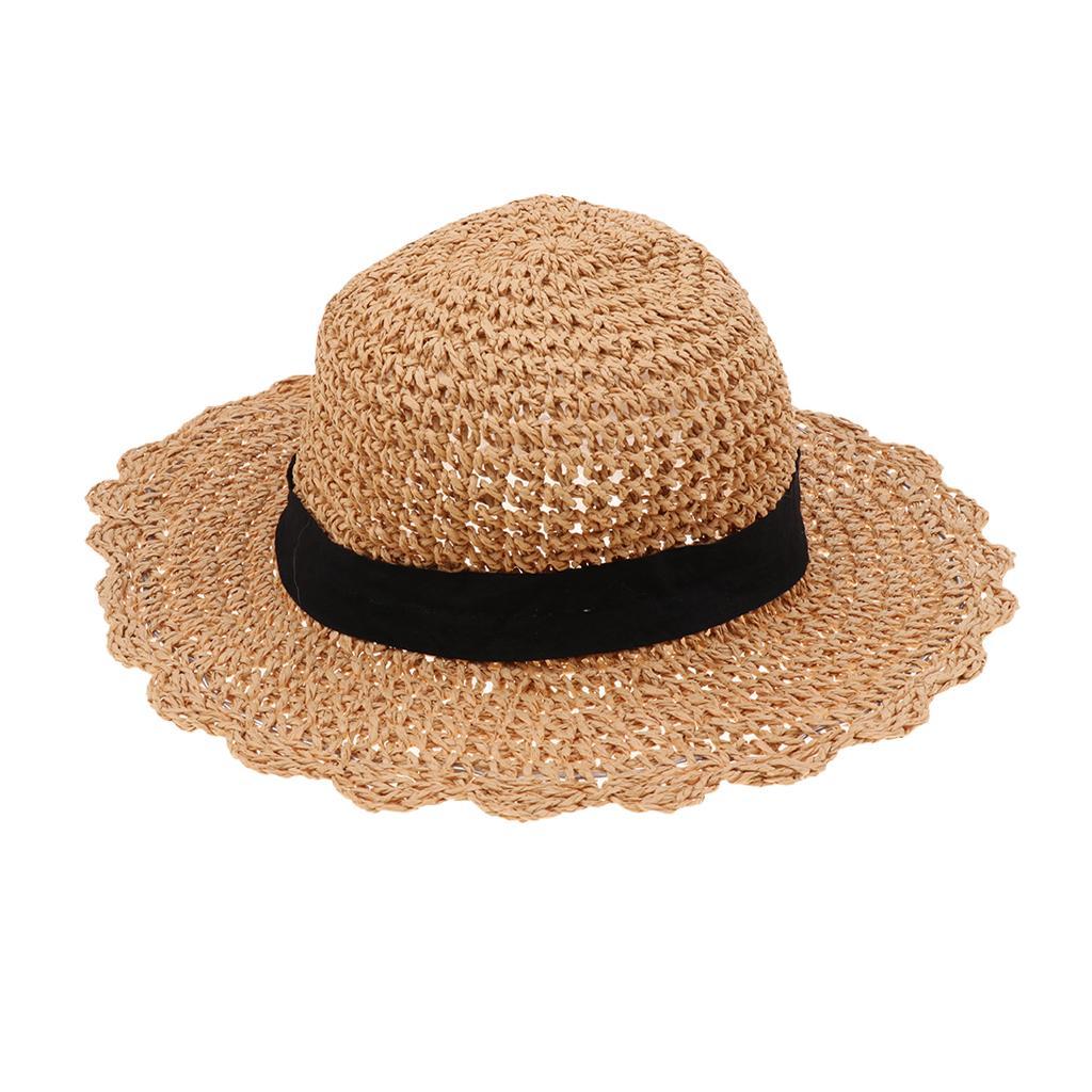 Parent-child Floppy Summer Sun Beach Straw Hat Foldable Wide Brim Child Khaki