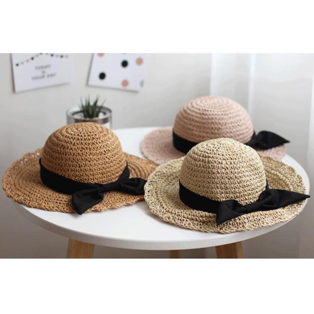 Parent-child Floppy Summer Sun Beach Straw Hat Foldable Wide Brim Child Khaki