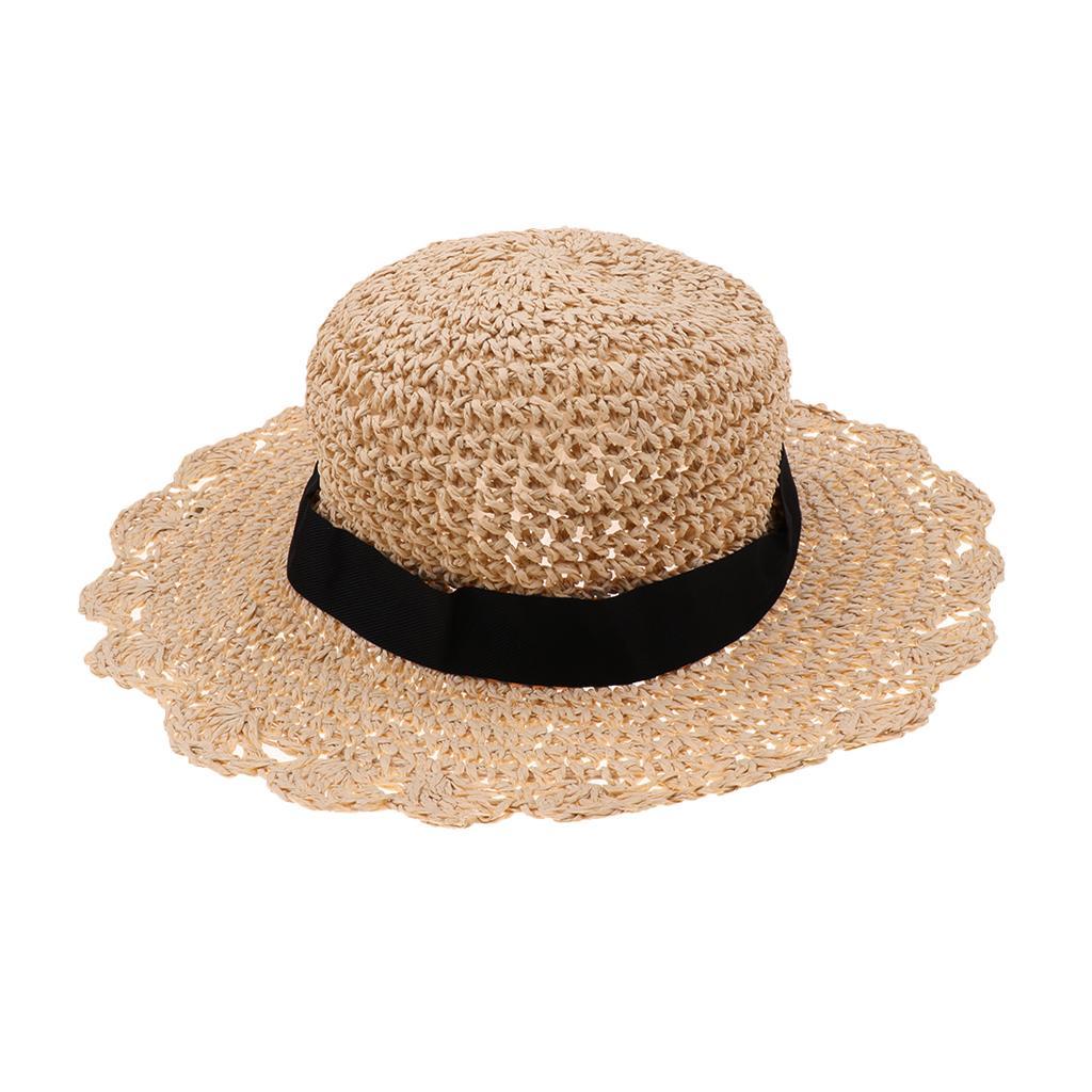 Parent-child Floppy Summer Sun Beach Straw Hat Foldable Wide Brim Child Beige