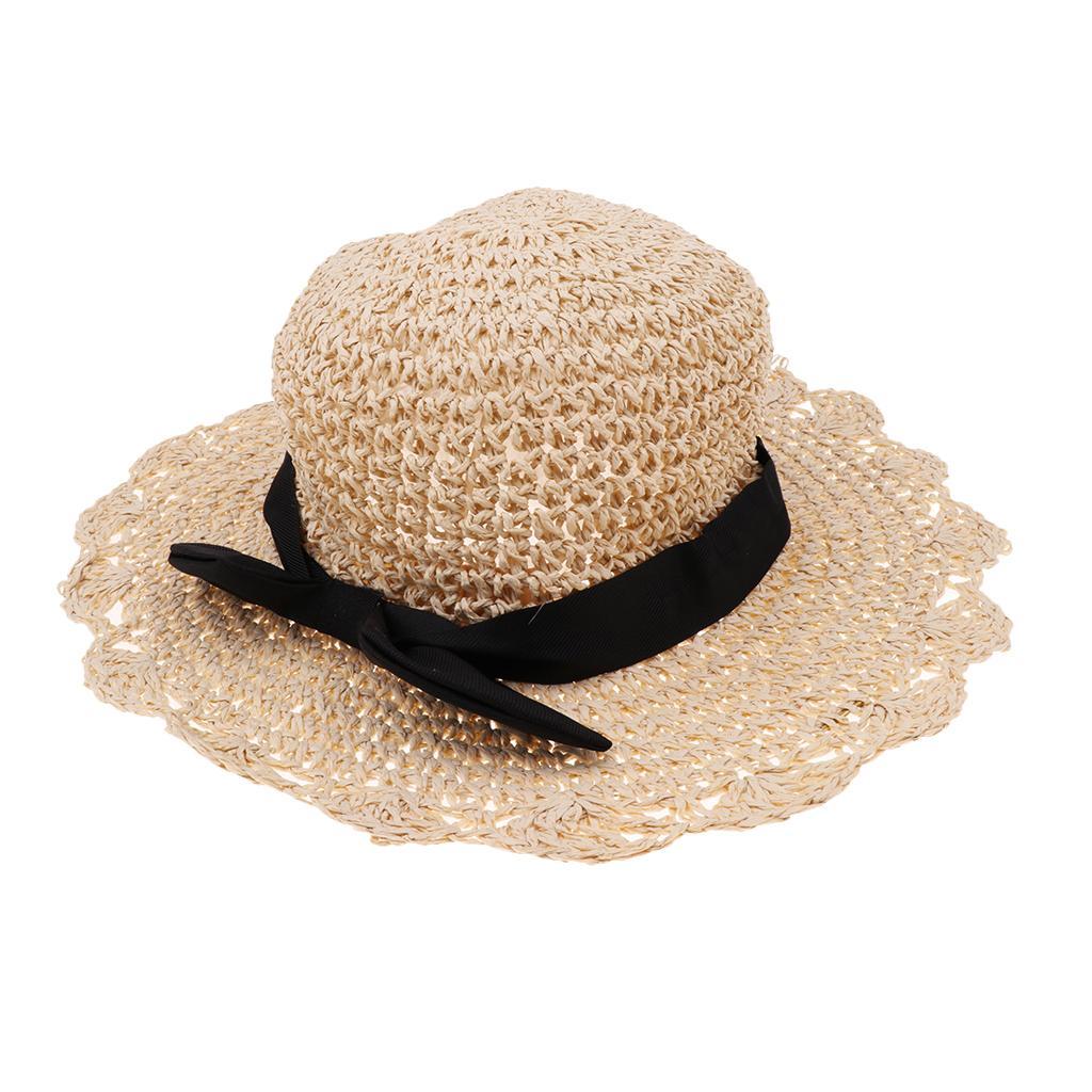 Parent-child Floppy Summer Sun Beach Straw Hat Foldable Wide Brim Child Beige