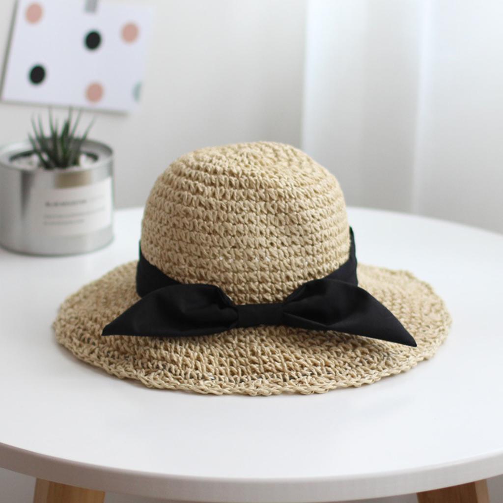 Parent-child Floppy Summer Sun Beach Straw Hat Foldable Wide Brim Child Beige