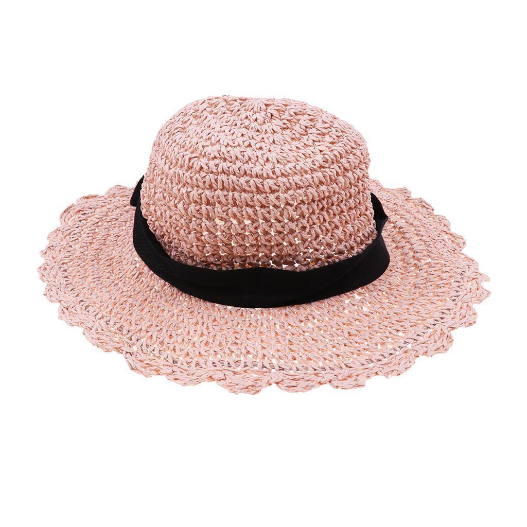 Parent-child Floppy Summer Sun Beach Straw Hat Foldable Wide Brim Child Pink