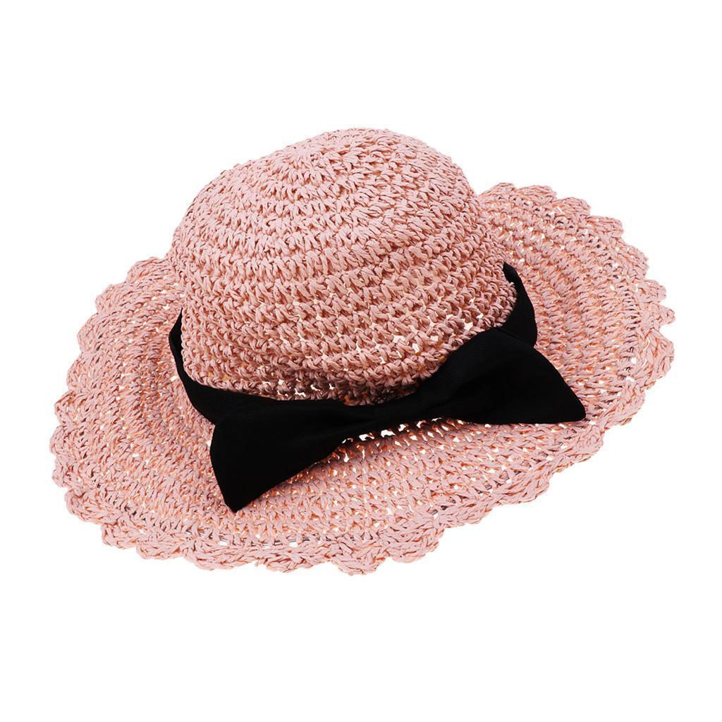 Parent-child Floppy Summer Sun Beach Straw Hat Foldable Wide Brim Child Pink