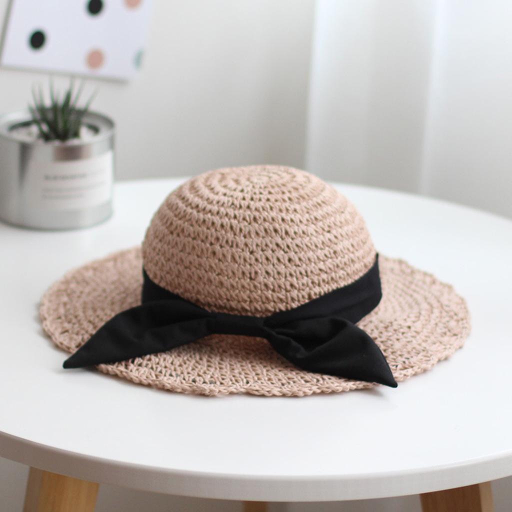 Parent-child Floppy Summer Sun Beach Straw Hat Foldable Wide Brim Child Pink