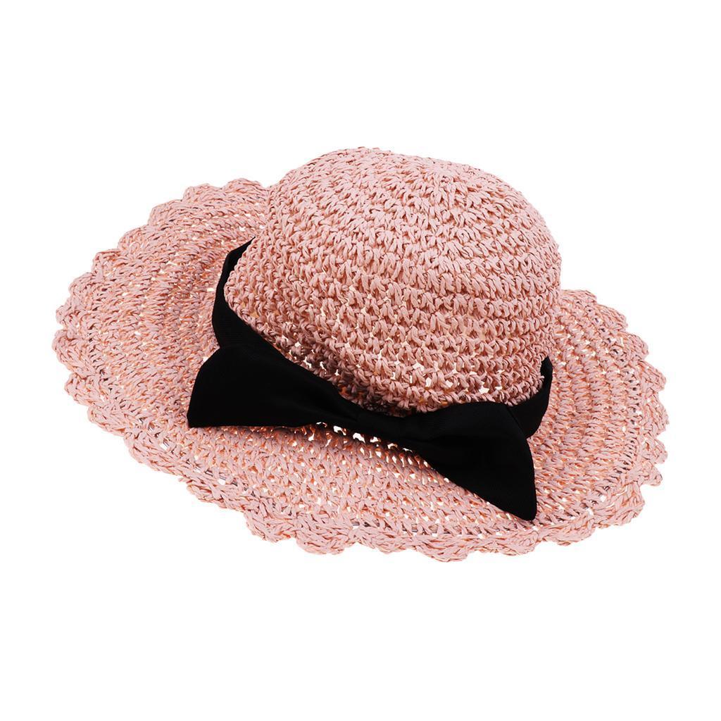 Parent-child Floppy Summer Sun Beach Straw Hat Foldable Wide Brim Child Pink